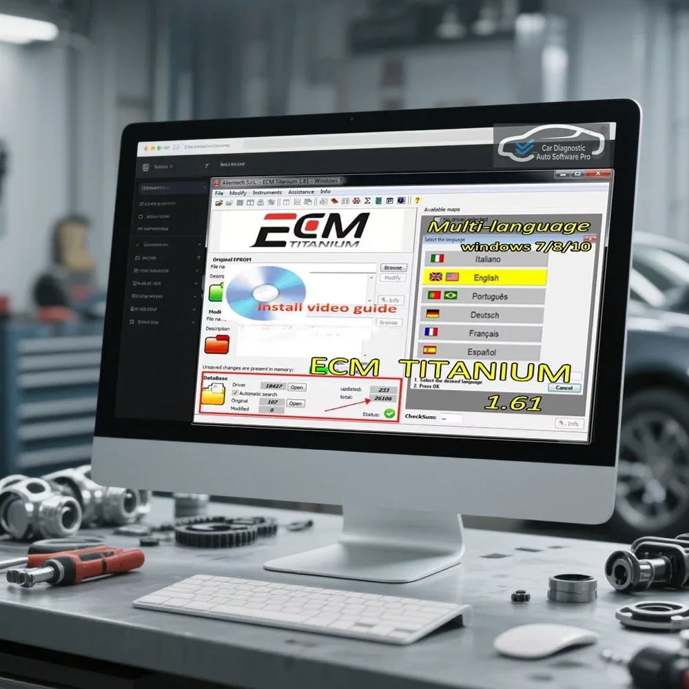 ECM Titanium 1.61 ECU Tool with 26000+ Drivers Compatible with Windows 7/8/10 - Send Link Or CD/USB for 18259