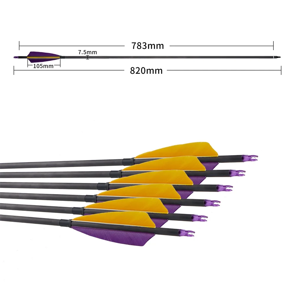 6/12/24pcs Archery Pure Carbon Arrows Spine 400 ID 6.2mm 4\