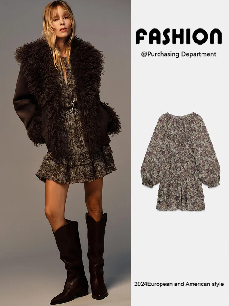 

Winter 2025 New Women's Faion Long Sve Metal Color Line Print Dr Ele Ethnic Sle Stage Costume 5770242 330