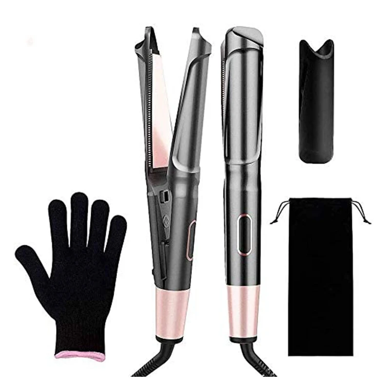 Ferro da stiro attorcigliato 2 in 1 Ferro da stiro e arricciacapelli Bigodino e piastra per capelli in ceramica LCD Bigodino per capelli magico