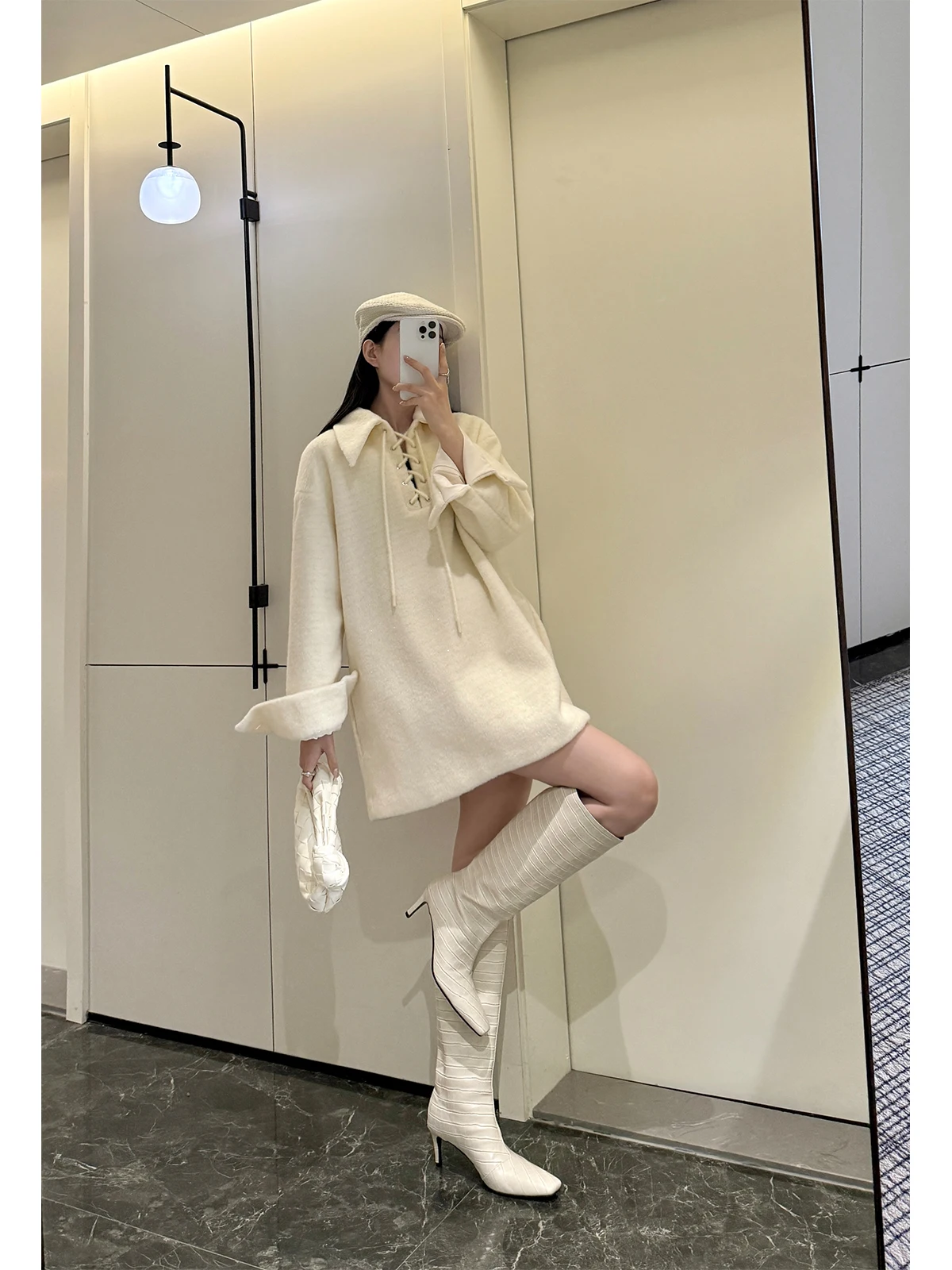 

PAPERLLL Women's Thiened Long Hoodie with Belt Fla Chip Design Casual Loose Fit Polyester Winter Autumn Spring Jaet