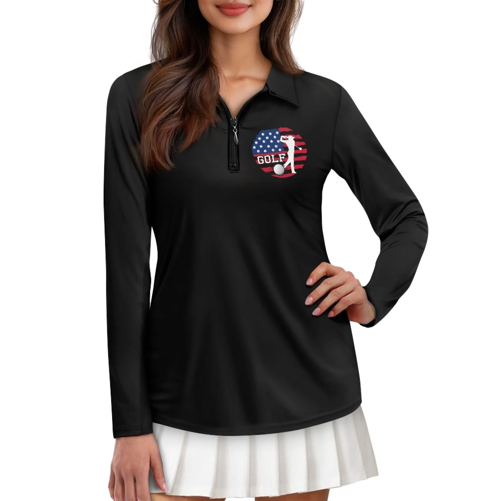 PENSTROLL Womens Zip Polo Shirts, Stretchy Athletic Fit Tops for Golf Tennis Hiking Running and Outdoor Activities