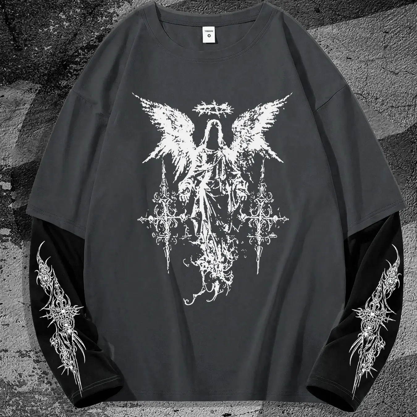 Men's Gothic Streetwear T-Shirt Dark Angel Wing Graphic Print Casual Hip-Hop Style Geometric Pattern Men Clothing