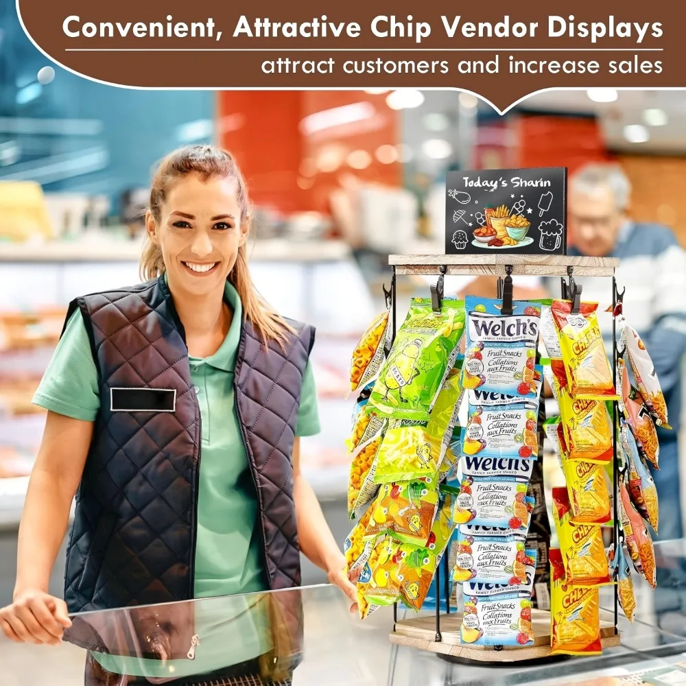 5 Tier Rotating Snack Organizer 40 Clips Chip Candy Display Holder for Countertop Office Party Concession Stand