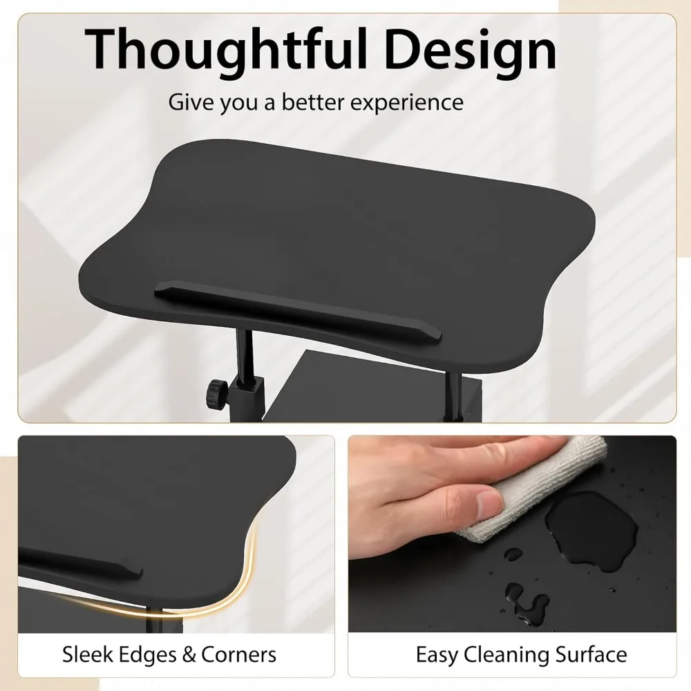 عربة كمبيوتر محمول قابلة لضبط الارتفاع مع سطح طاولة مائل، وحامل منبر دوار، ومقصورات تخزين، ومنصة متنقلة للعرض #6