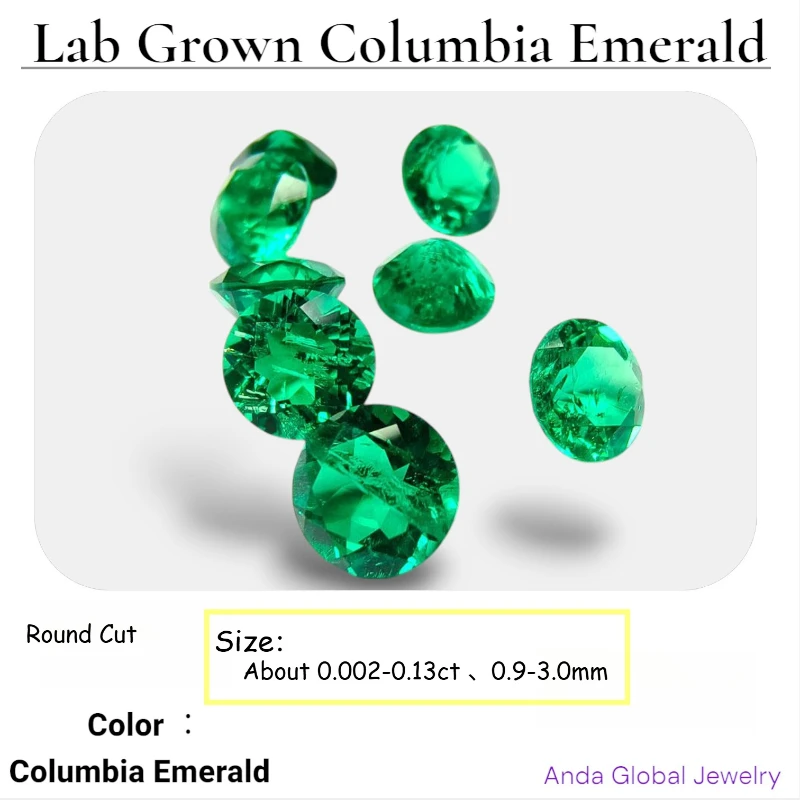 

S-Lab выращенный изумруд Columbia, небольшой размер 0,9-3,0 мм, круглая огранка для установки ювелирных изделий и индивидуального дизайна, отличный натуральный цвет, оптовая продажа