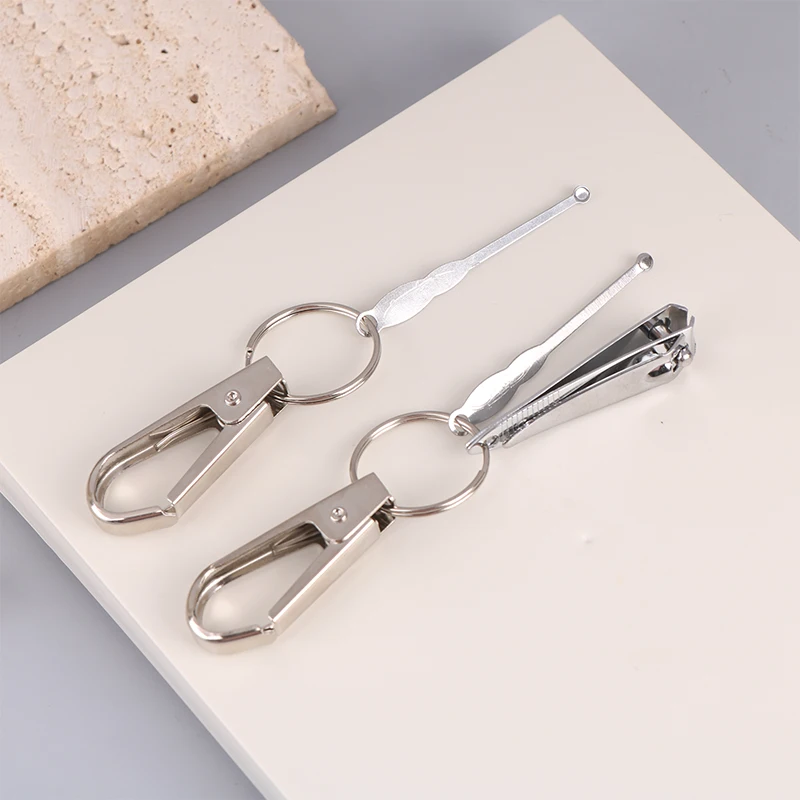 Metal Keychain With Earpick Nail Scissors Keyring Pendant Portable Home Ear Cleaning Tools DIY Jewelry Waist Hanging Car Decor