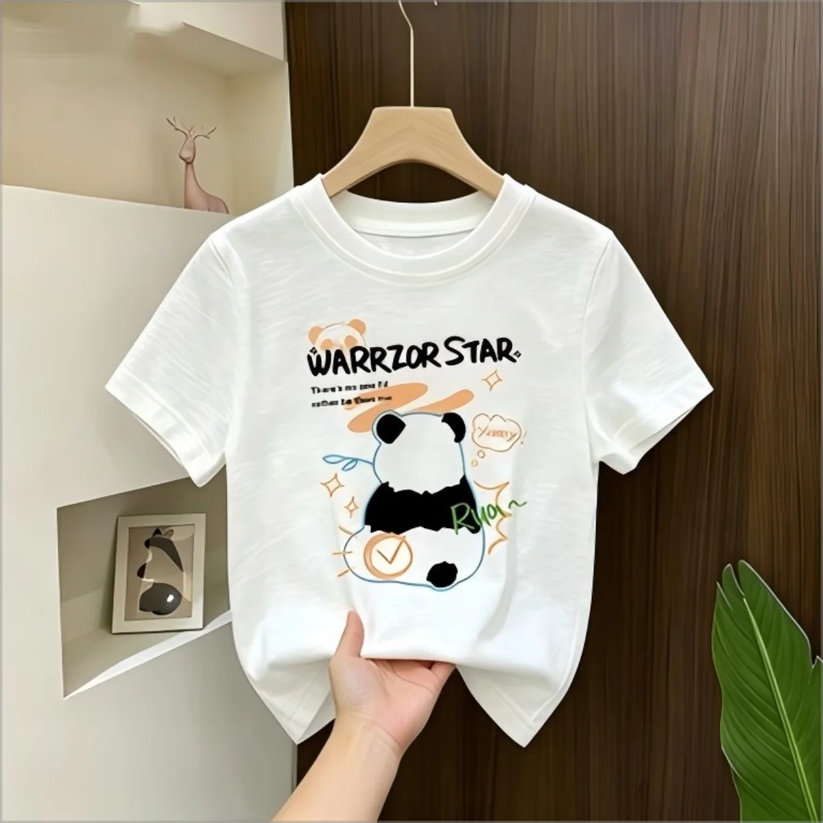 Cute Cartoon Animal Print Kids T‑Shirt, Lovely Elephant Panda Bear Pony Graphic Tee, Soft Casual Short Sleeve Tops