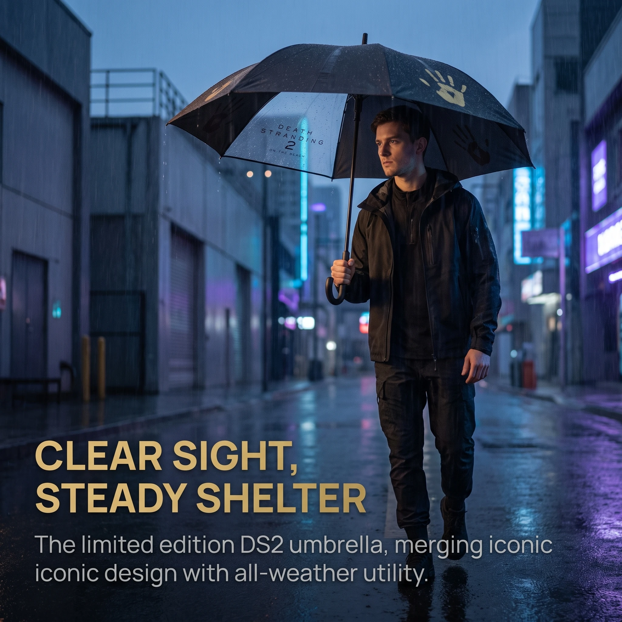 Black Death Stranding 2 Transparent Umbrella Single Side Clear PVC Foldable Rain Gear Fragile Bridge Symbol Collectible Gift