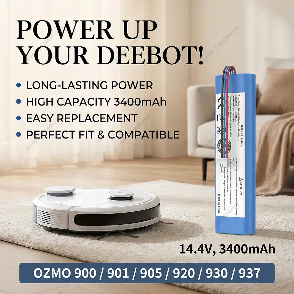 Replacement Battery 14.4V 2600mAh for Ecovacs Deebot N8 Pro Ozmo 905 901 Robot Vacuum Sweeper Spare Parts Extended Working Time