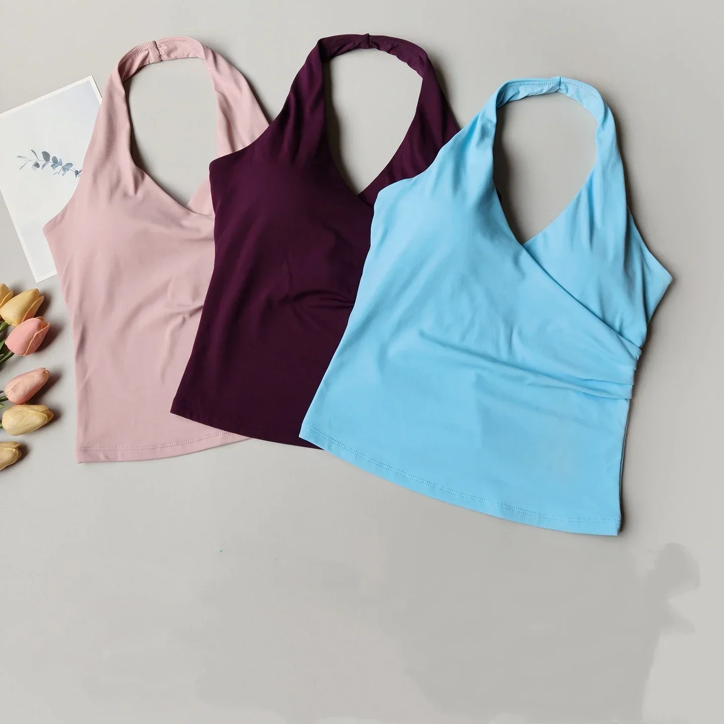 Women's Hanging Neck Yoga Vest Top High Elasticity Comfortable Breathable Cross Back Slimming Sports Fitness Bra Clothing