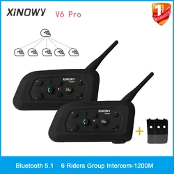 2Pcs XINOWY V6 pro Motorcycle Intercom Headset 3.5mm Jack BT5.1 For 6 Riders Group 800M Talking Helmet Interphone IP65