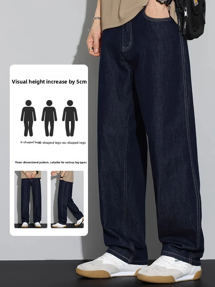   اللون الأصلي جينز رجالي صيفي رقيق أمريكي كاجوال فضفاض مستقيم الساق سروال طويل مريح مقاوم للاهتراء