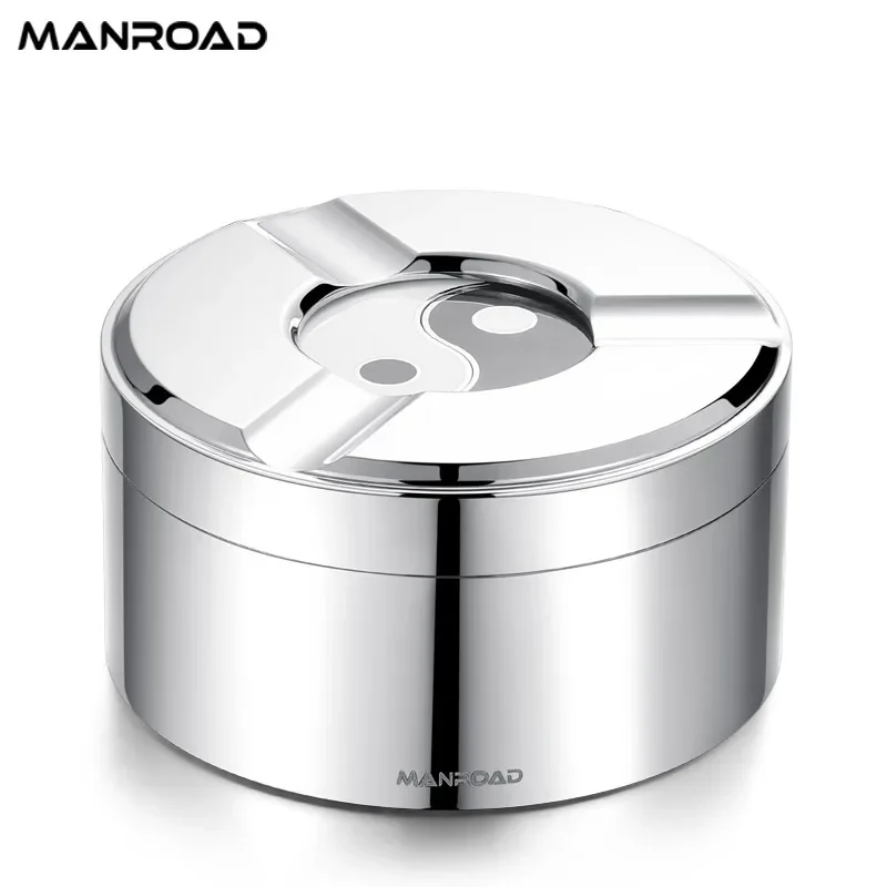 304 Stainless Steel Ashtray with Cover High-end Atmosphere Office Home Living Room Fully Sealed Anti-fly Ash Anti-odor Ashtray