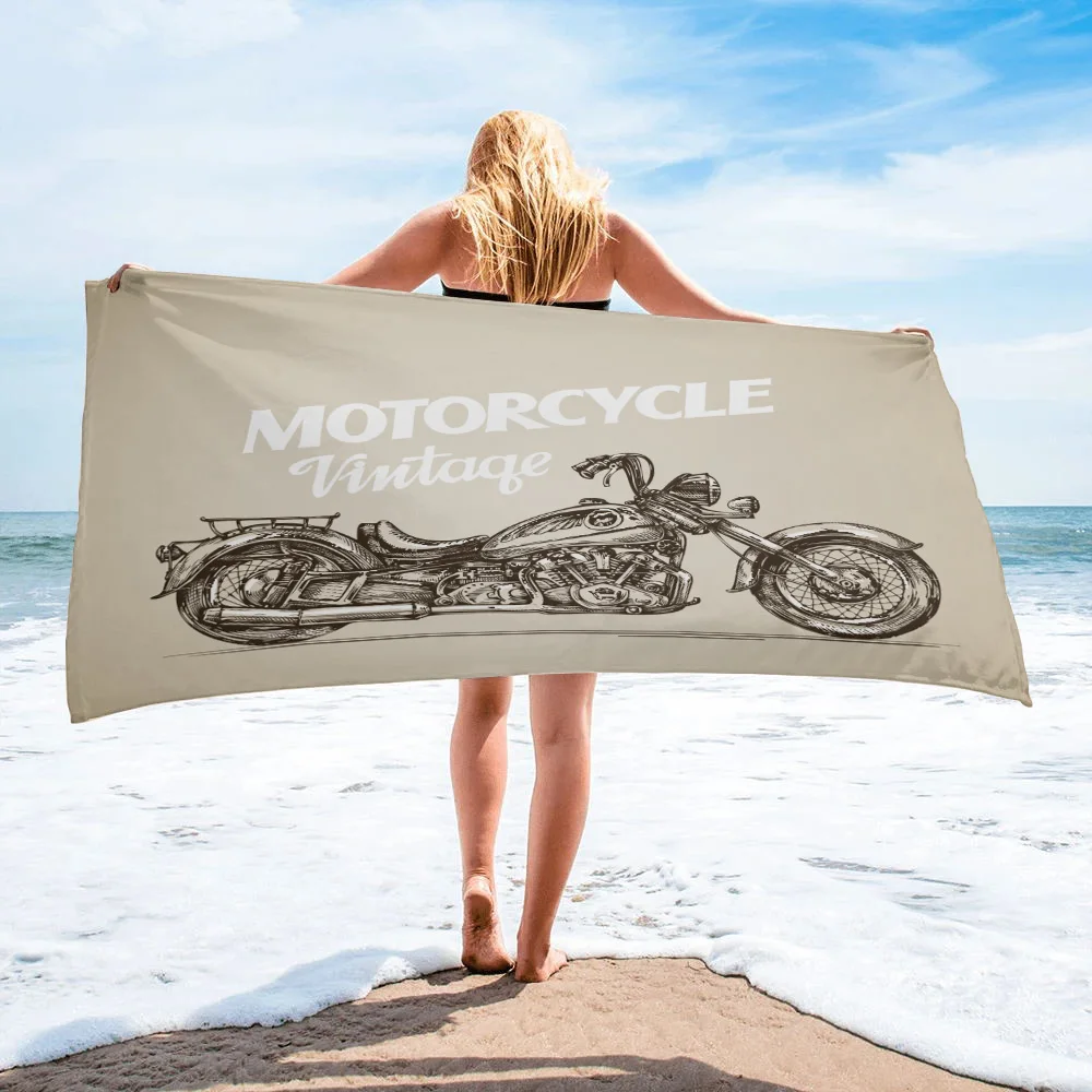 Vintage Motorcycle Bath Towel Absorbent Adult Large Beach Towels Face Hand Shower Towel For SPA Bathroom Washcloth Custom Print