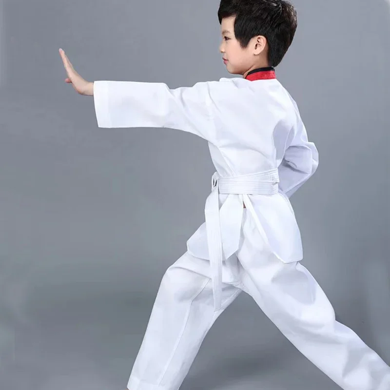 USHINE TKD Costumes Clothing White Taekwondo Uniforms WTF Karate Judo Dobok Clothes Children Adult Unisex Long Sleeve Gi Uniform