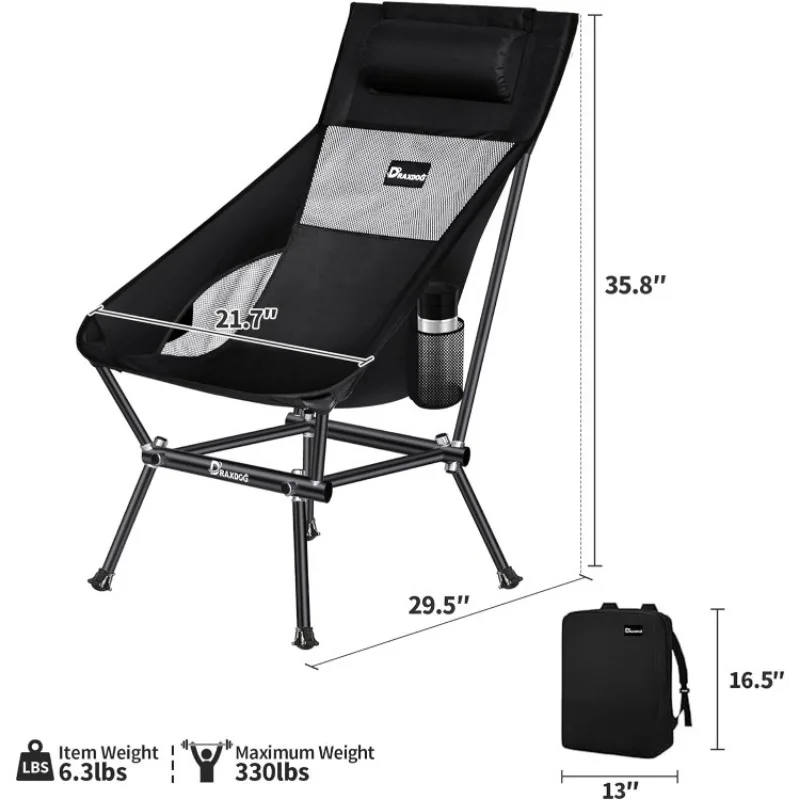 Camping Chair, Patented for Invention, Includes Complimentary Backpack, Portable Folding Chair, Beach Chair with Side Pocket