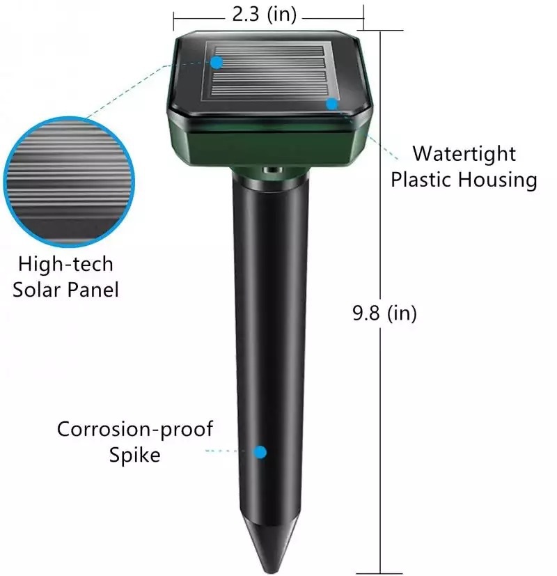 2Pcs Solar Outdoor Mole Groundhog Repellent Stakes Ultrasonic Gopher Repeller Vole Deterrent  Sonic Repellent Spikes 