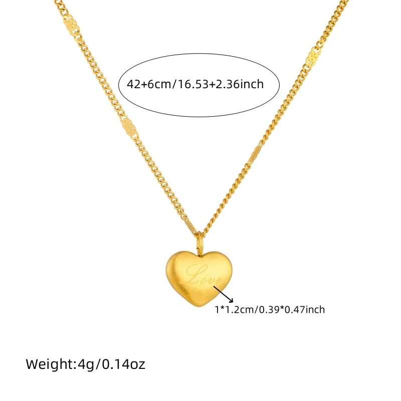 LAMENGLY 316L Stainless Steel Classic Heart-Shaped Laser Letter LOVE Pendant Necklace For Women Elegant Trendy Clavicle Chain