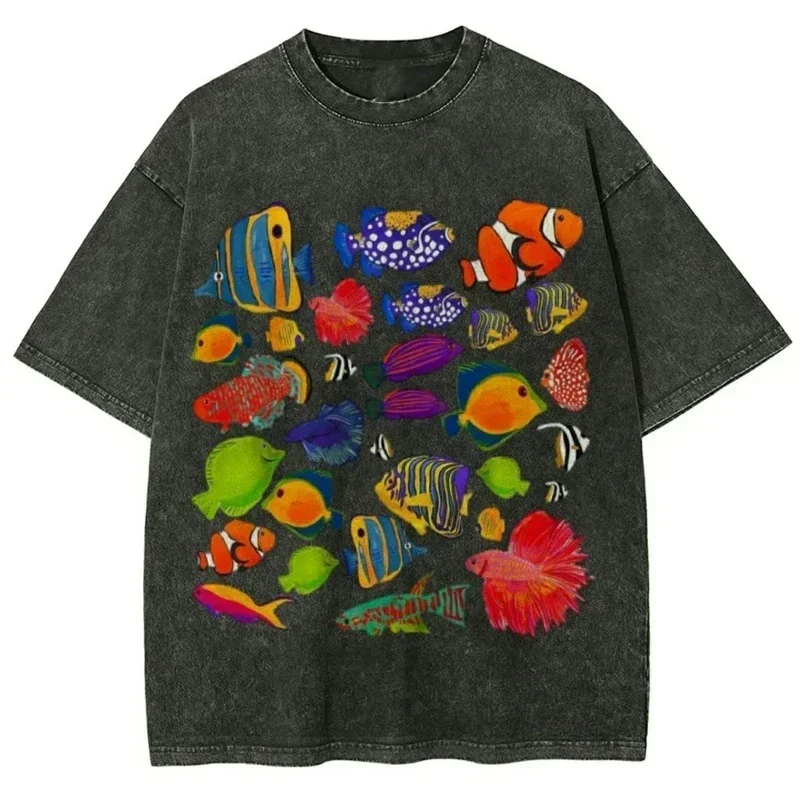 Vintage Washed Rabbit Shadow Hand Print T-Shirt Casual Oversized Crew Neck Short Sleeve Funny Cartoon Graphic Tee Streetwear Top
