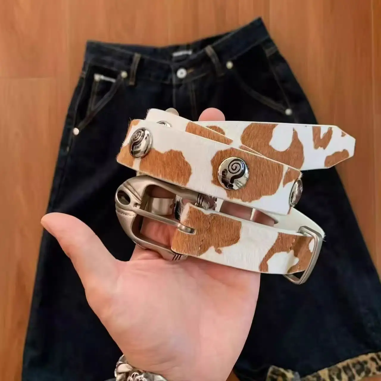 

2026 New Trendy Design Cow Patterned Printed Y2k Belt, Women's Universal PU Belt, Metal Needle Buckle U2 K Belt