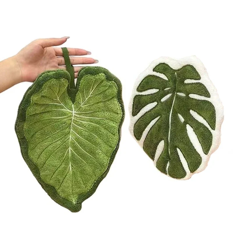 Coral Fleece Hand Towel Turtle Leaf Hanging Loop Thick Soft Absorbent Quick Dry Dish Cloth for Bathroom Kitchen Home Cleaning