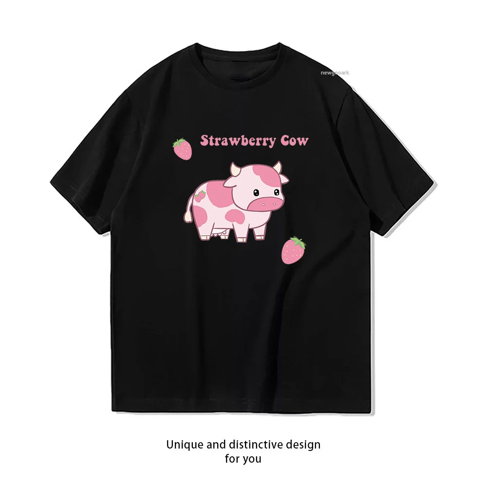 Strawberry Cow Pack t-shirt woman man Casual cotton summer printed t shirts Adult streetwear camisetas Breathable