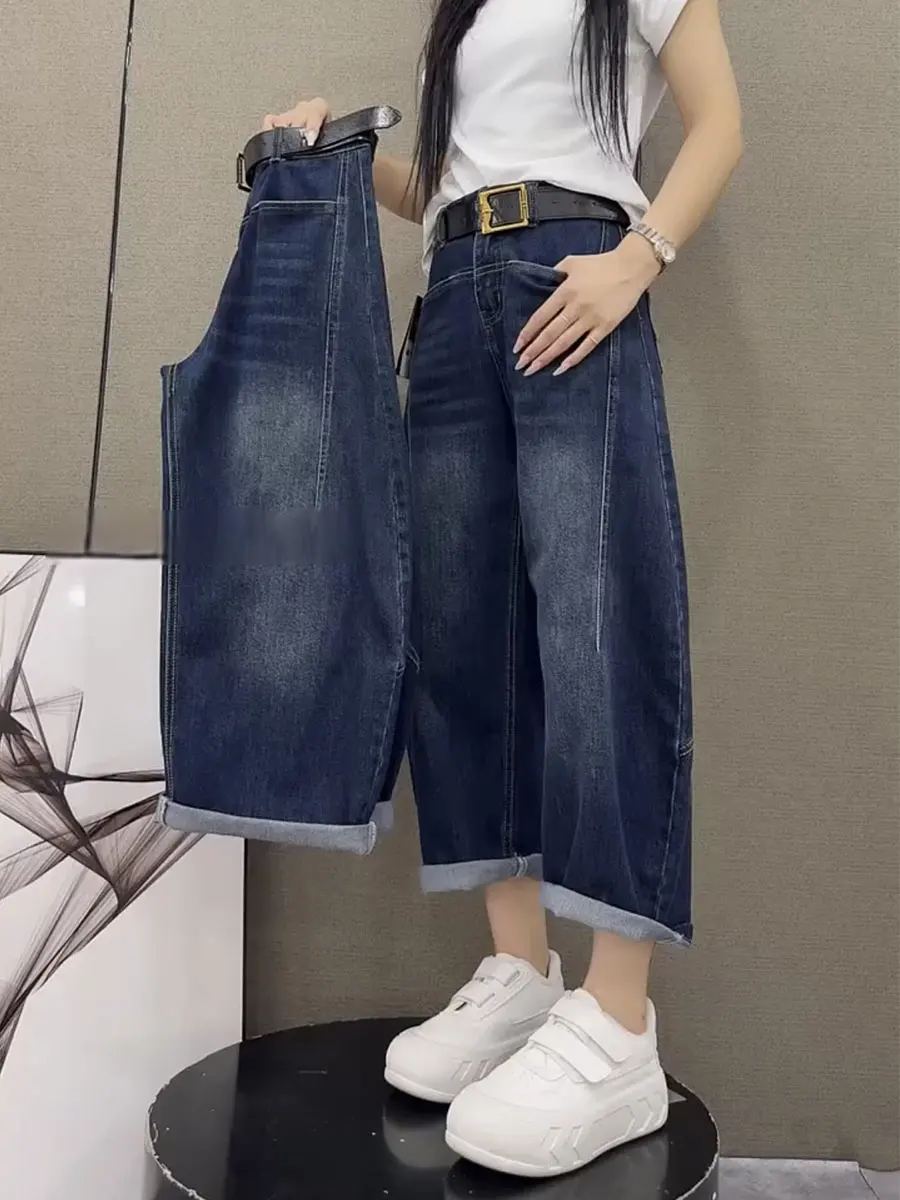 

Deep Blue High Waist Wide Leg Jeans Waed out Mom Jeans Slimming Knife Pants Casual Trousers for Women Autumn 2025