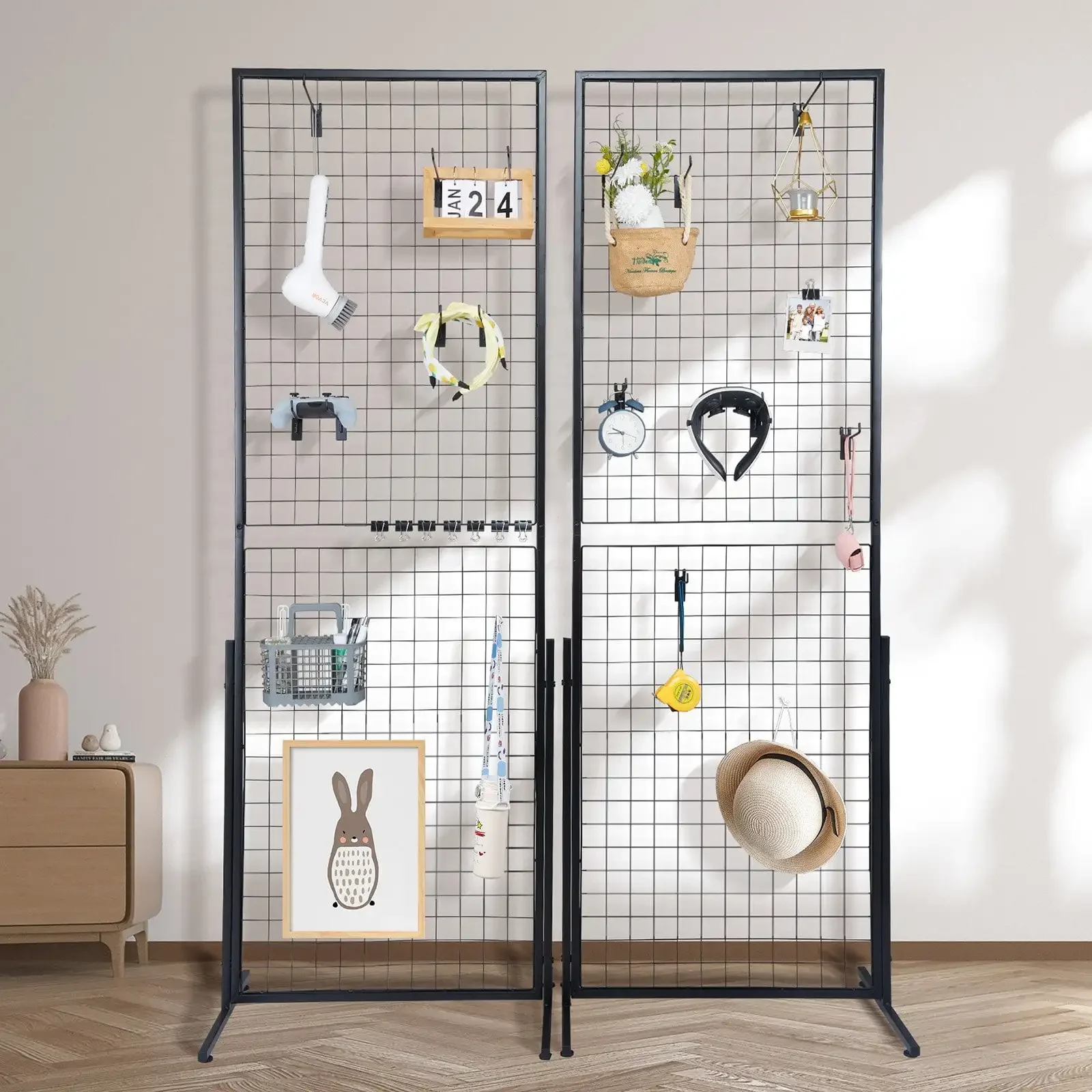 VEVOR 2' x 5.6' Grid Wall Panels Tower, 2 Pack Wire Gridwall Display Racks with TBase Floorstanding, Includes Extra Clips Hooks