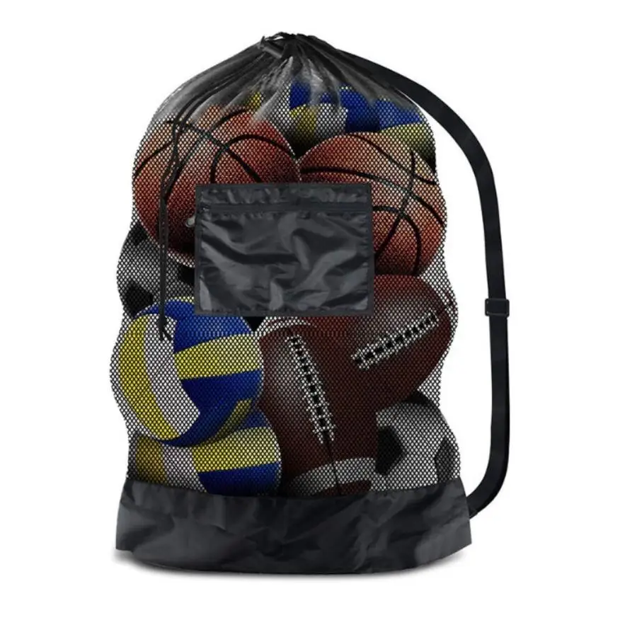 Große Mesh-Sporttasche mit Schulter gurten, Kordel tasche zur Aufbewahrung von Basketball-, Volleyball-, Baseball-und Schwimm ausrüstung