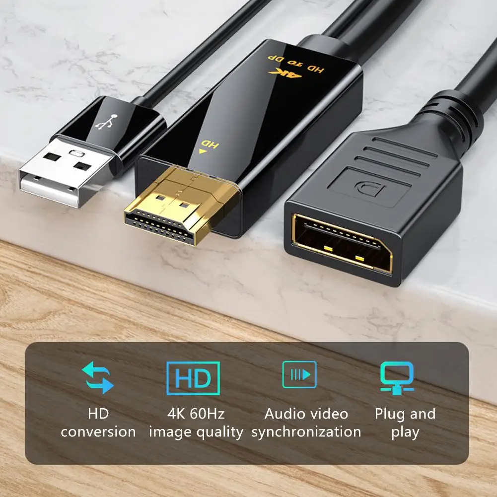 19/180cm HDMI-compatible To DisplayPort Cable Display Adapter Supports 4K@60Hz For Computer, For PS4 Monitor Connector V8D4