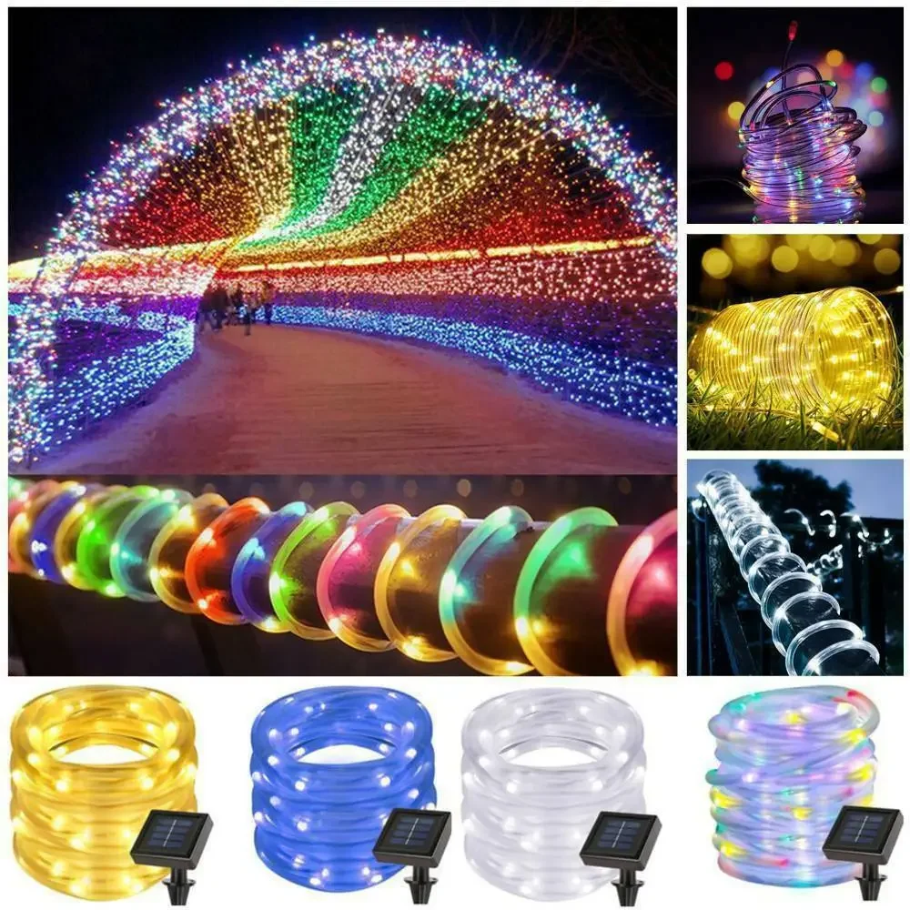 

Solar Powered LED Strip Rope Tube Fairy Light Garland for Holiday Outdoor Garden Yard Fence Wedding Party Ramadan Decoration