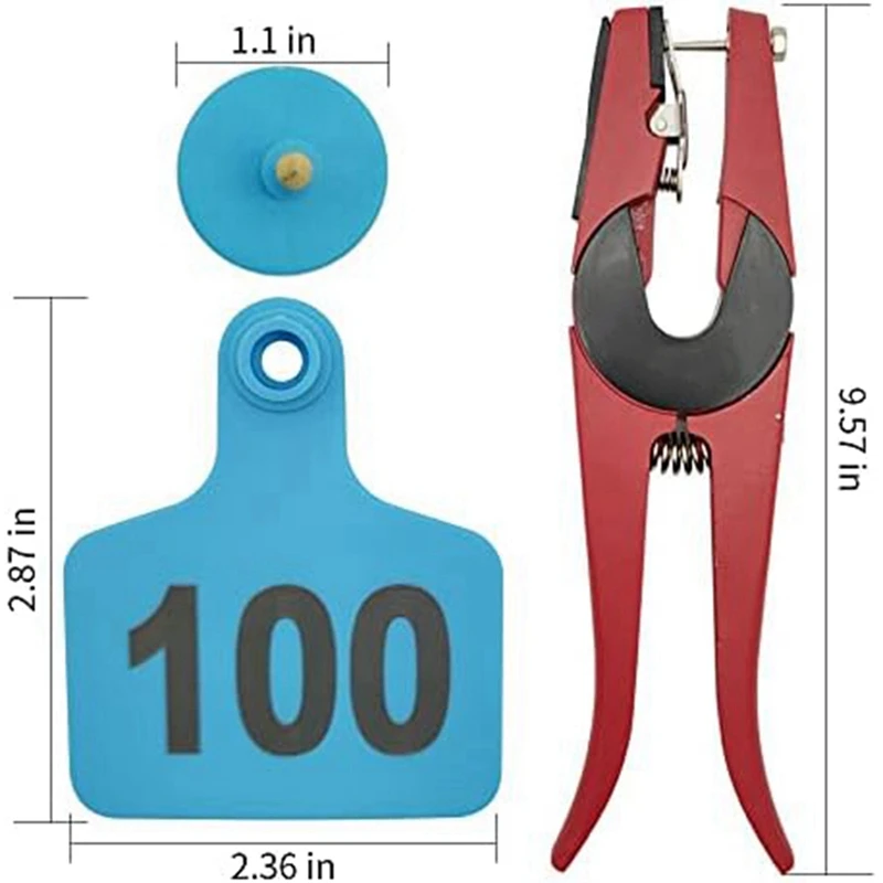 プラスチック製の牛の耳タグ,番号001-100,家畜のタグ,牛の耳タグ,アプリケーターキット,100個