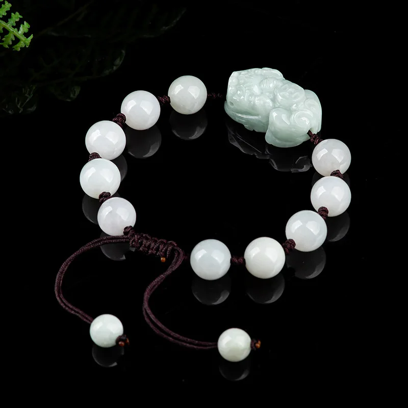 Natural Myanmar A-goods Jadeite Fortune Seeking Ice Jade Bracelet Jewelry Beads Hand Woven Women's Gifts Drop Shipping