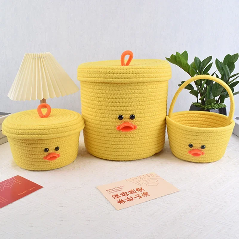 Household Cotton Thread Storage Basket Woven Cute Cartoon Little Yellow Duck Snack Toy Sundry Sorting Storage Basket