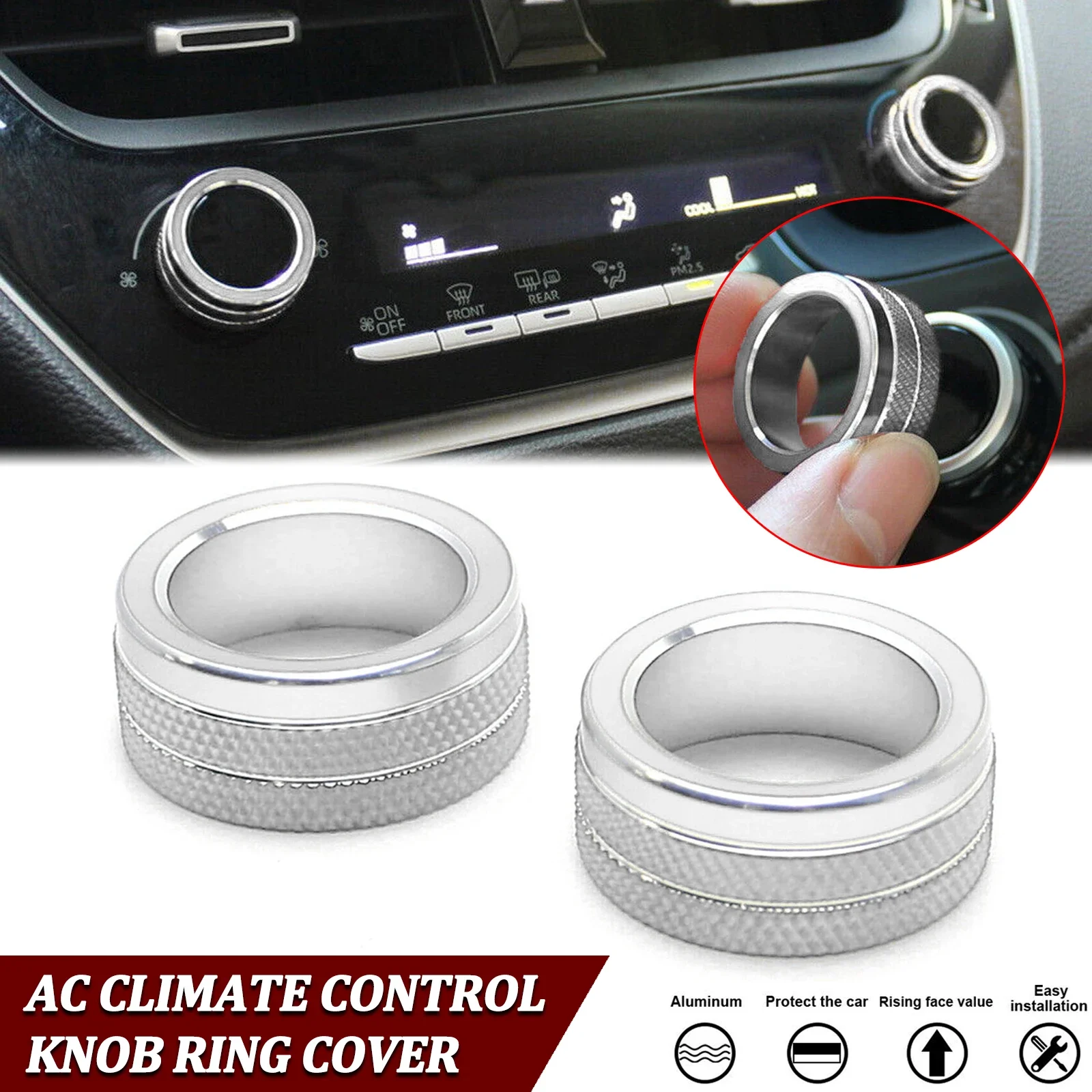 

Silver AC Climate Control Switch Knob Surrounding Ring Cover Frame Sticker For Toyota Corolla Sedan 2020-up Hatchback 2019-up
