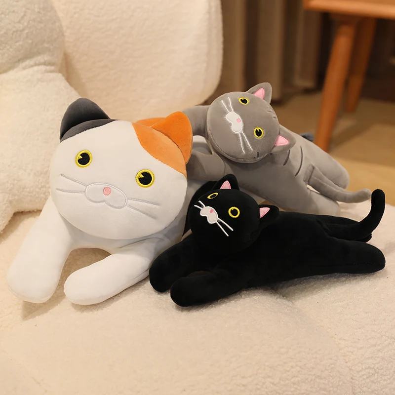 30/50/70cm Lying Posture Cat Plush Throw Pillow Cute Black Cat,Grey Cat Pillow Sofa Cushion Leg Pillow Sleep Companion Kid Gift