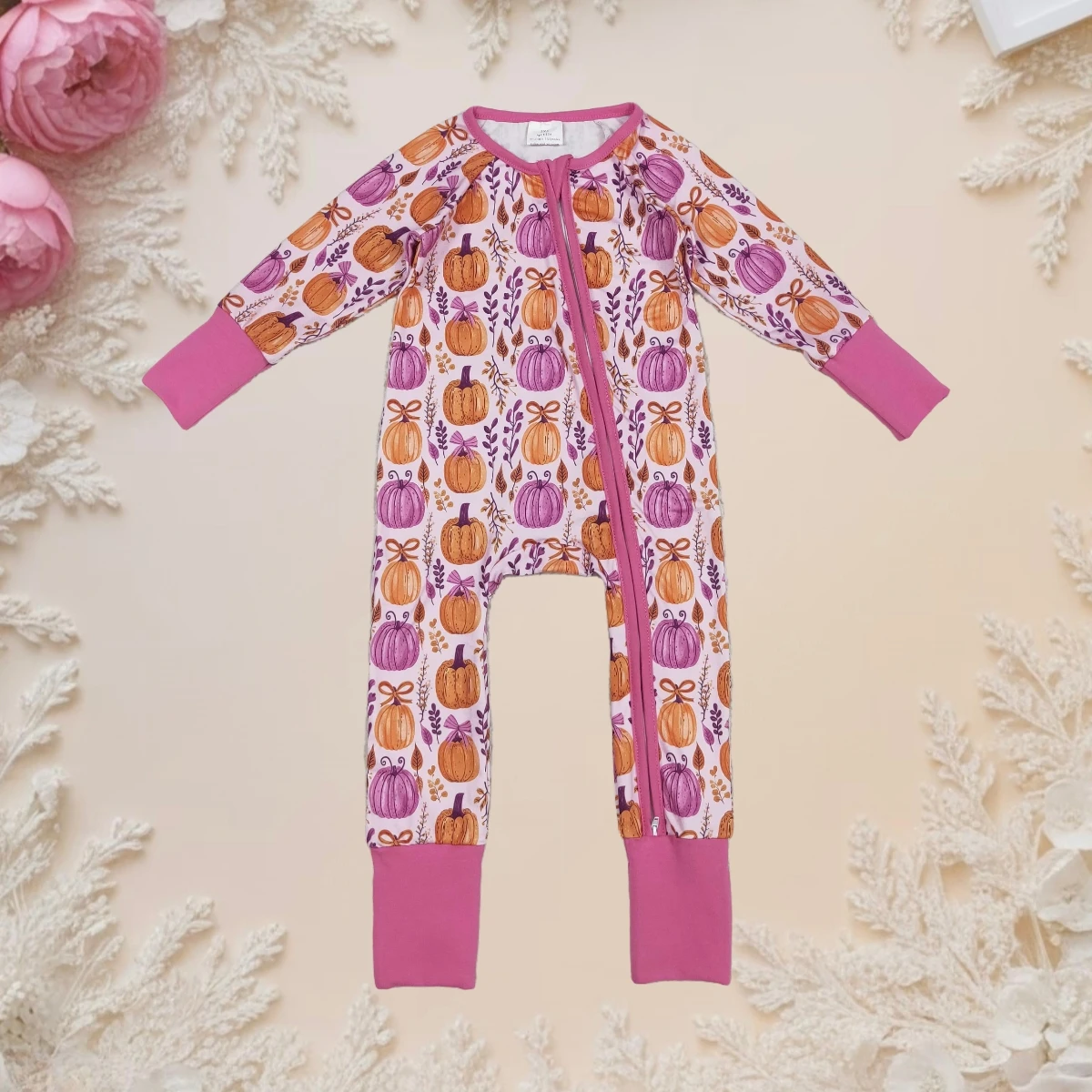 

0-2year Newborn Bodysuit Toddler Baby Infant Girl Footie Zipper Sleepers Rompers Thanksgiving Pink Pumpkin Kids Children Clothes