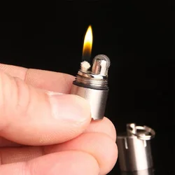 Flame Lighter Mini Keychain Portable Retro Grinding Wheel Lighter Pendant Gift Outdoor Survival Camping Multi-purpose