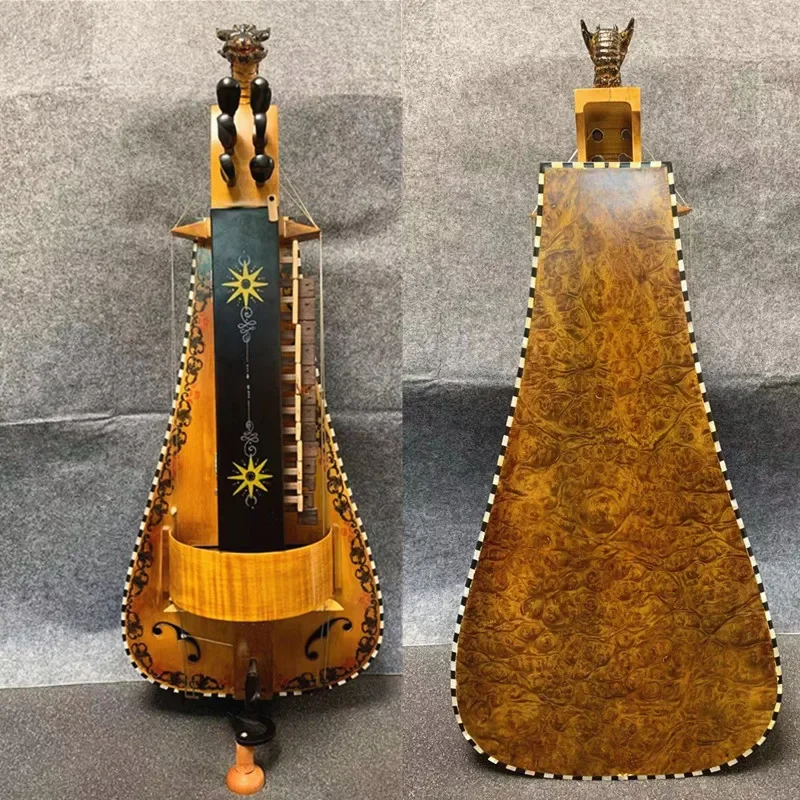 Exquisite Hurdy Gurdy Bird's eye wood inlay 6 strings 24 keys shell purfling ,carved scroll