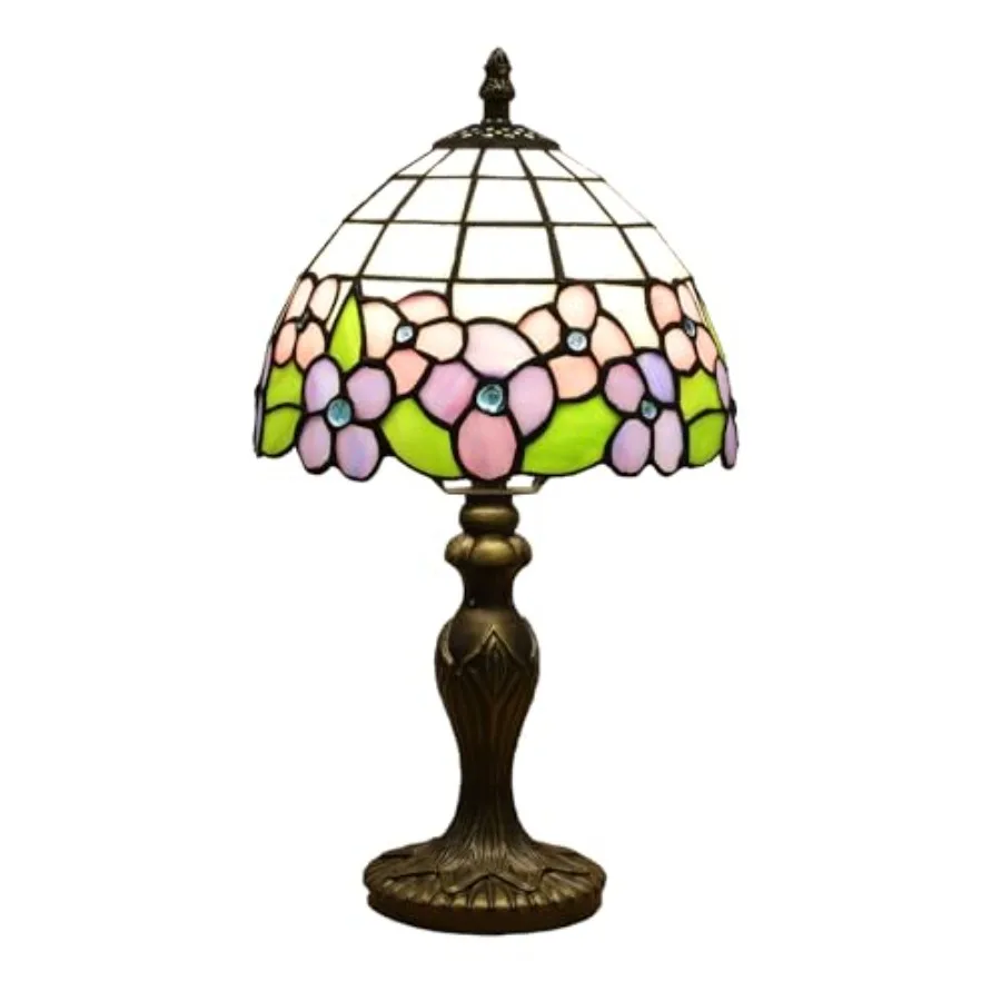 

Tiffany Lamp, Antique Table Lamp, Small Purple Stained Glass Lamp for Nightstand Bedroom Living Room Home Office Desk Lamp, Flo