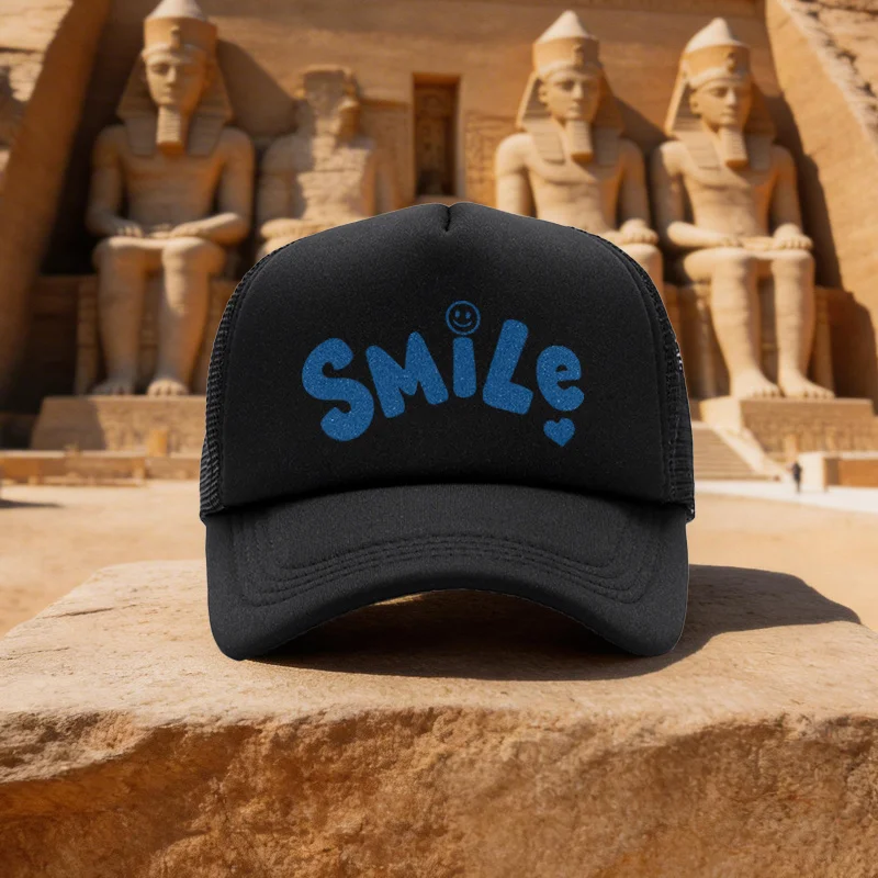 Unisex Smile Print Mesh Baseball Cap Duckbill Hat for Running, Walking, Camping - Multiple Colors Available - Ideal Gift for Par