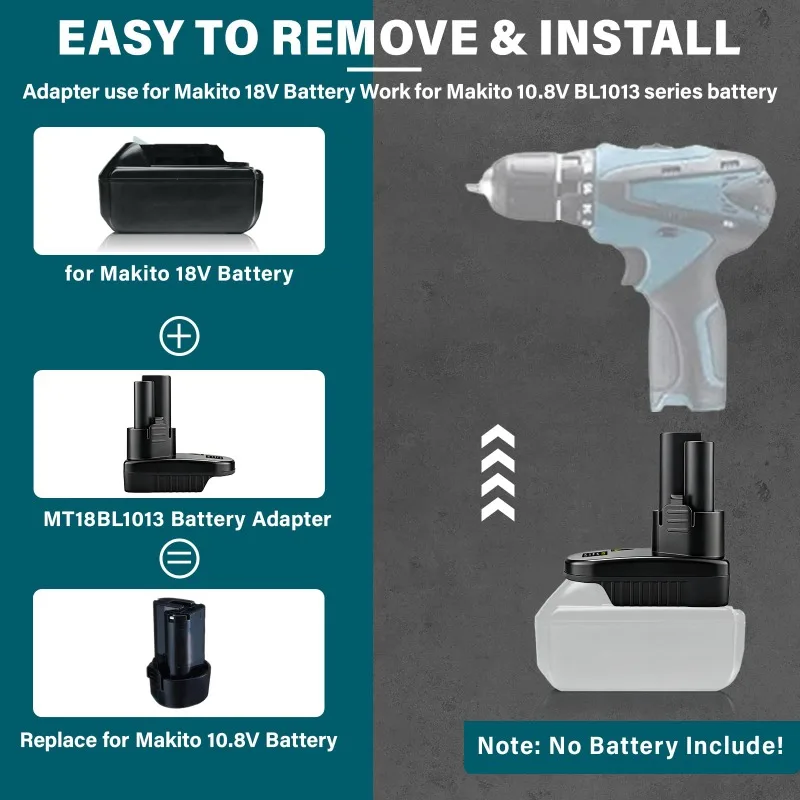 For Makita 12V Tools MT18BL1013 Battery Adapter for Makita 18V Lithium Batteries To for Makita 12V
