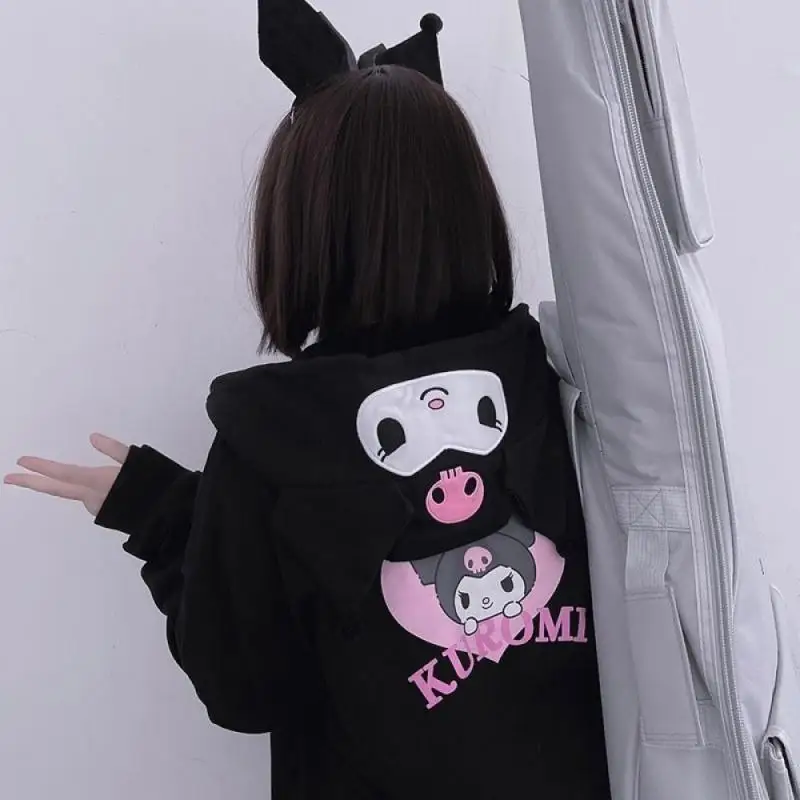 Kawaii Cinnamoroll Cardigan Coat Sanrioed Anime Melody Kuromi Hooded Sweater Cute Schoolgirl Jacket Spring Loose Tops Outerwear