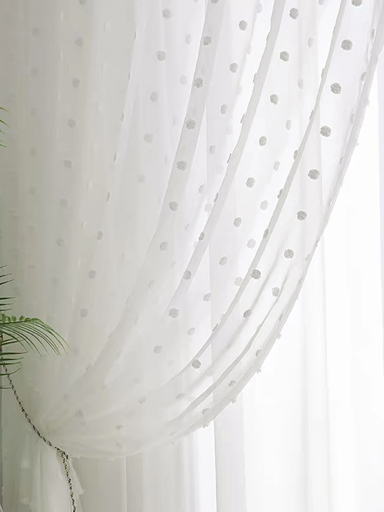 1PC Romantic White Pom Pom Sheer Curtain for the Living Room ,Rod Pocket Voile,Pure Transparent Tulle for Window Decor