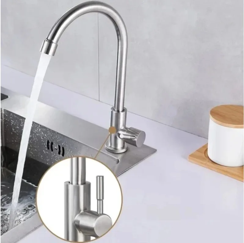 304 stainless steel kitchen faucet, wall mounted single cooling faucet, rotatable sink faucet