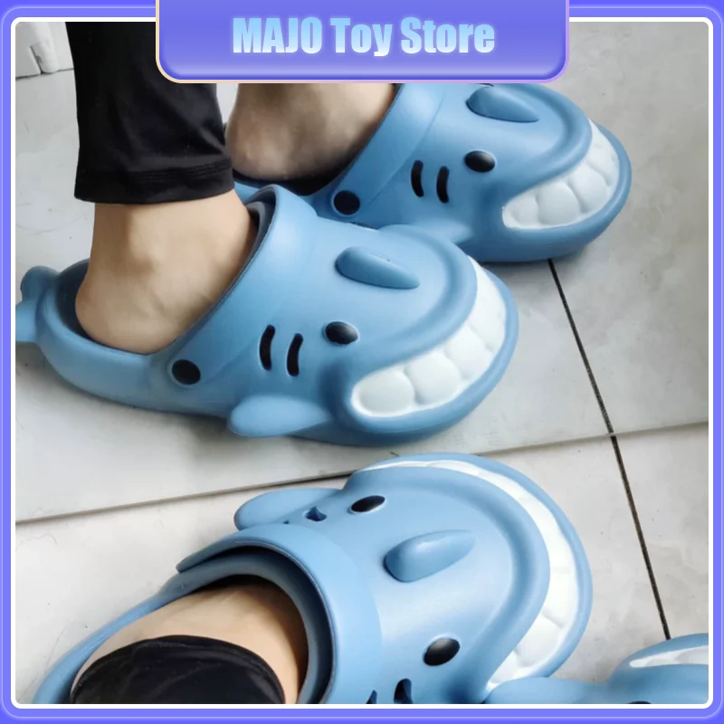 Anime Peripheral Smiling Shark Slipper Men Women Slide Bathroom Flip Flops Beach Mule Slipper Anti-Skid Flat Shoe Couple Slipper