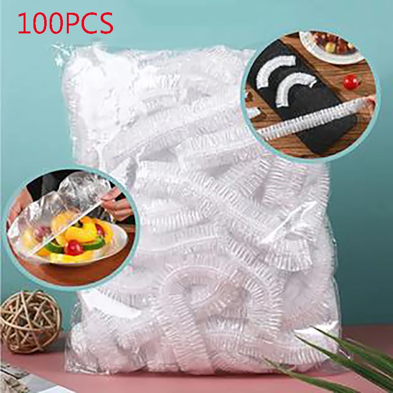 50/100Pcs Disposable Food Cover Plastic Wrap Elastic Food Lids Bowls Caps Storage Kitchen Food Fresh Keeping Saver Bag