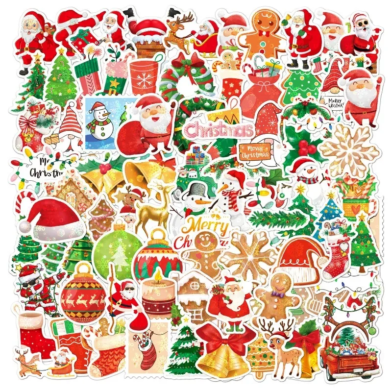 100PC Christmas Theme Stickers Merry Xmas Stickers for Envelopes Gifts Tags Crafts Snowboard Decorations Holiday Party Favors