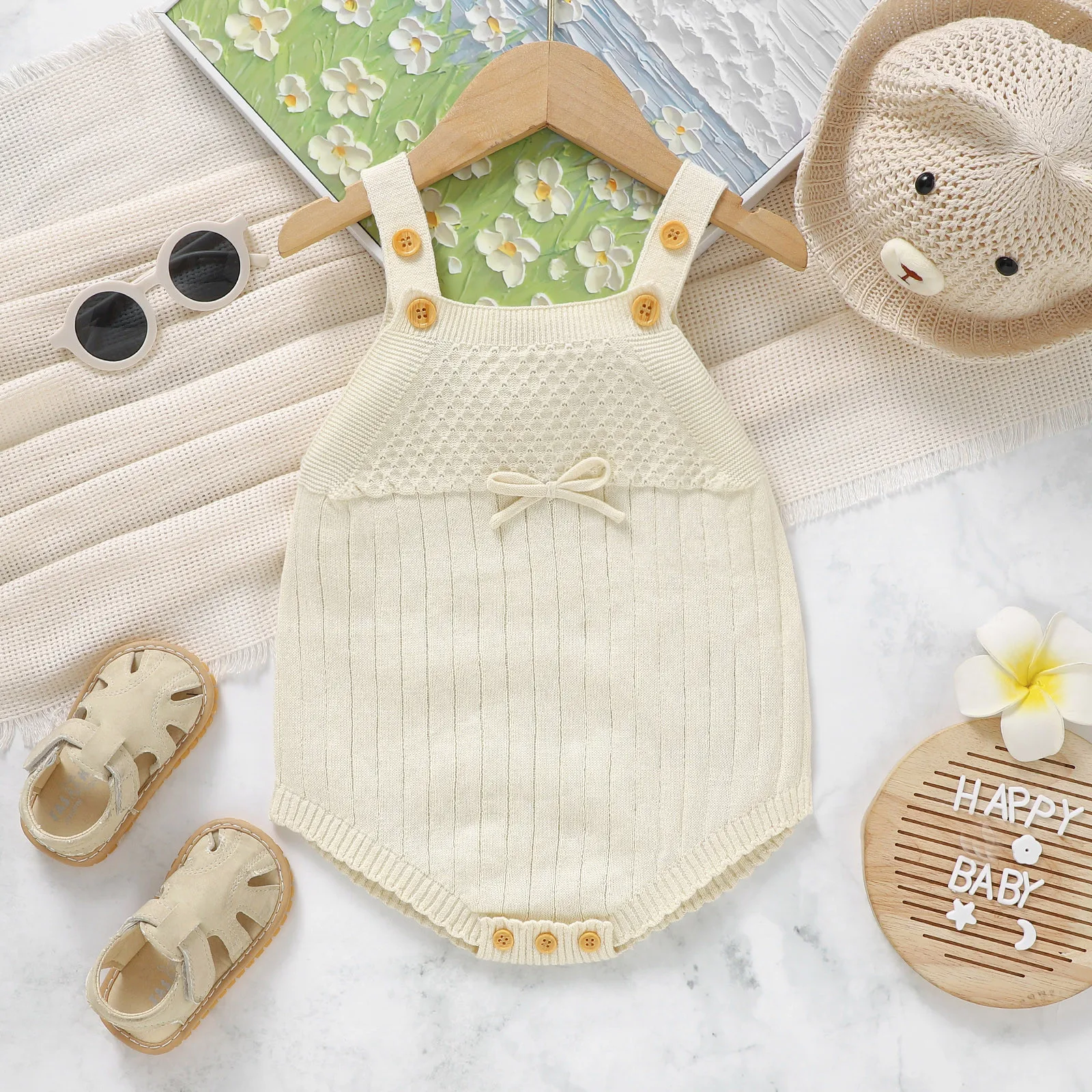 Newborn Bodysuits Cotton Sleeveless One Piece Knit Infant Kids Boy Girl Strap Onesie Outfits Spring Autumn Toddler Clothes 0-18m